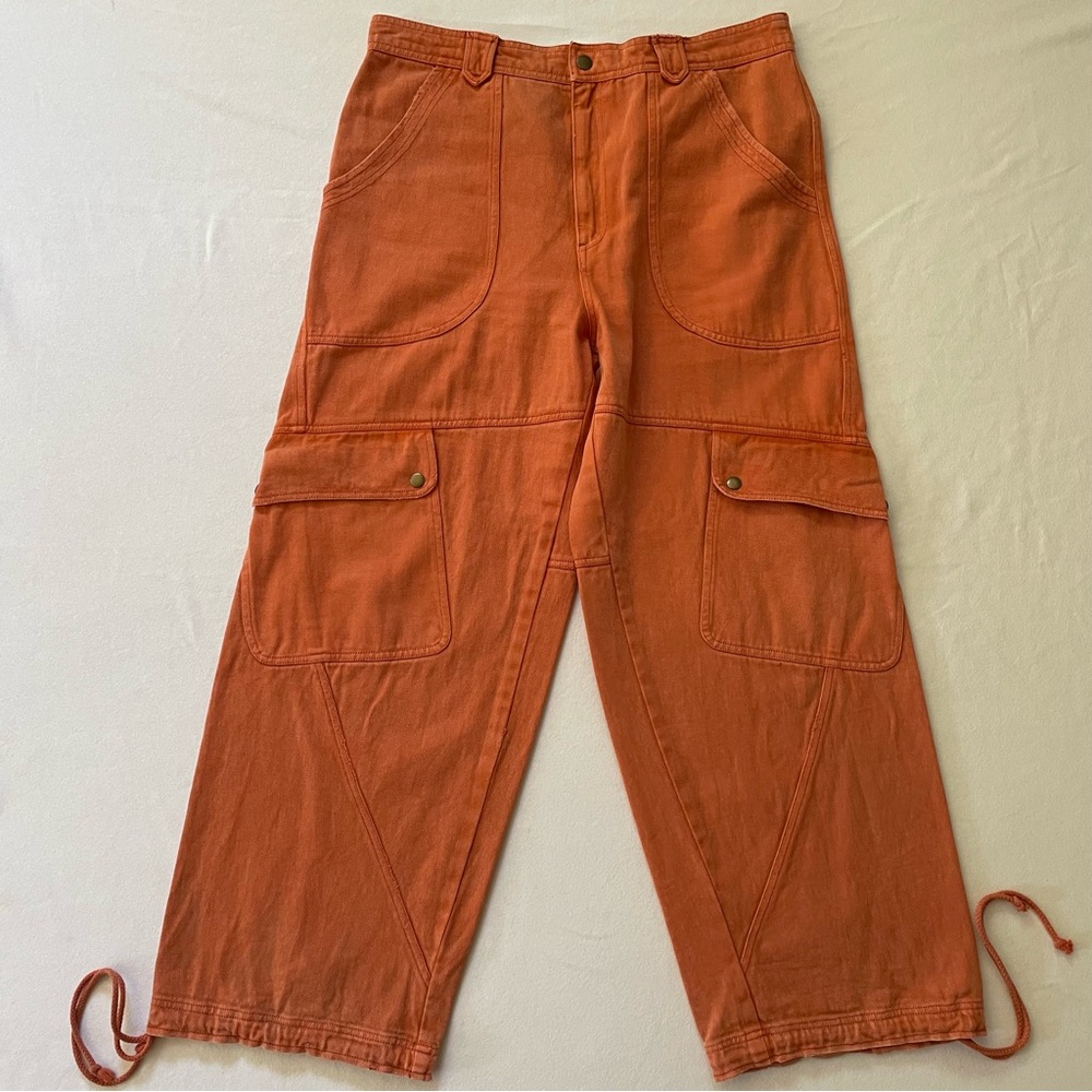Free People Come And Get It Utility Pants Cargo Orange Cotton XL - Picture 4 of 9